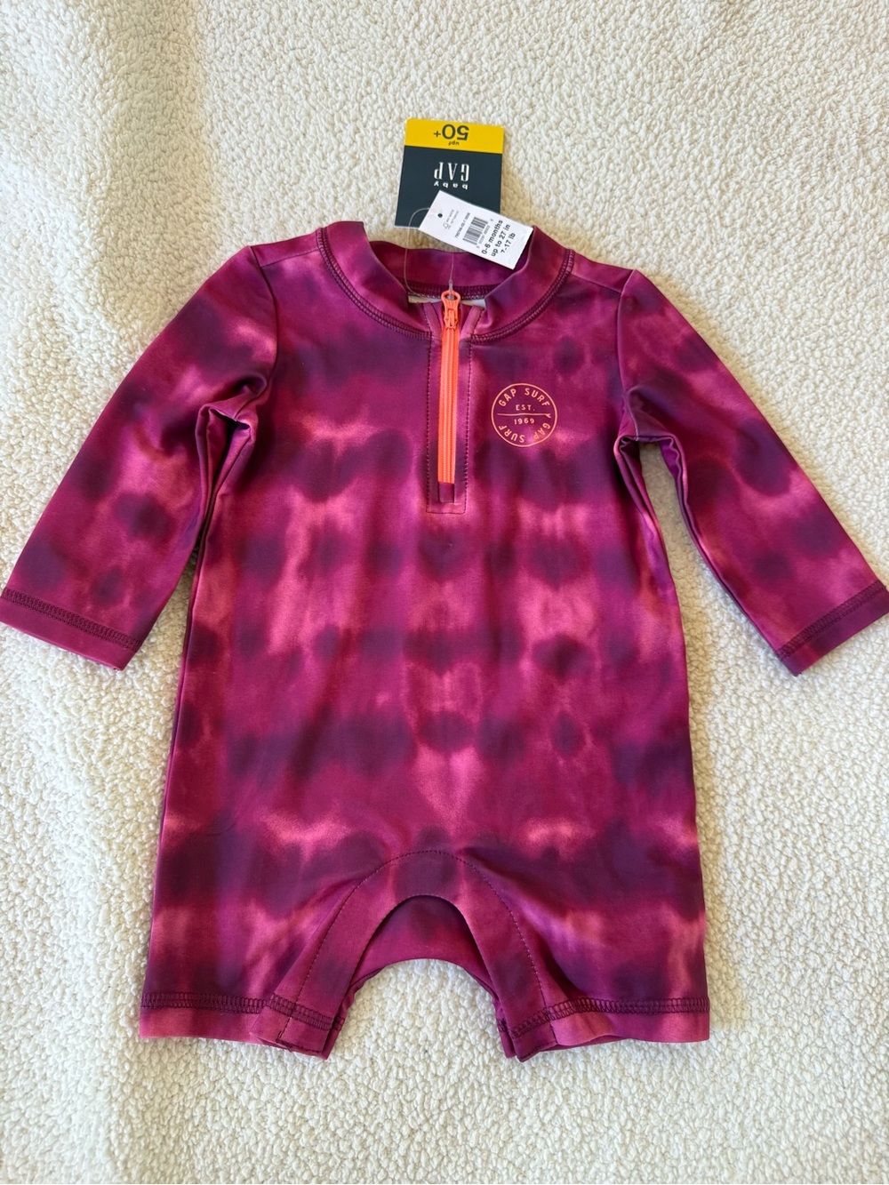 GAP Kids Pink Tie-Dye One-Piece Swim Suit with Front Zip 0-6 month new!